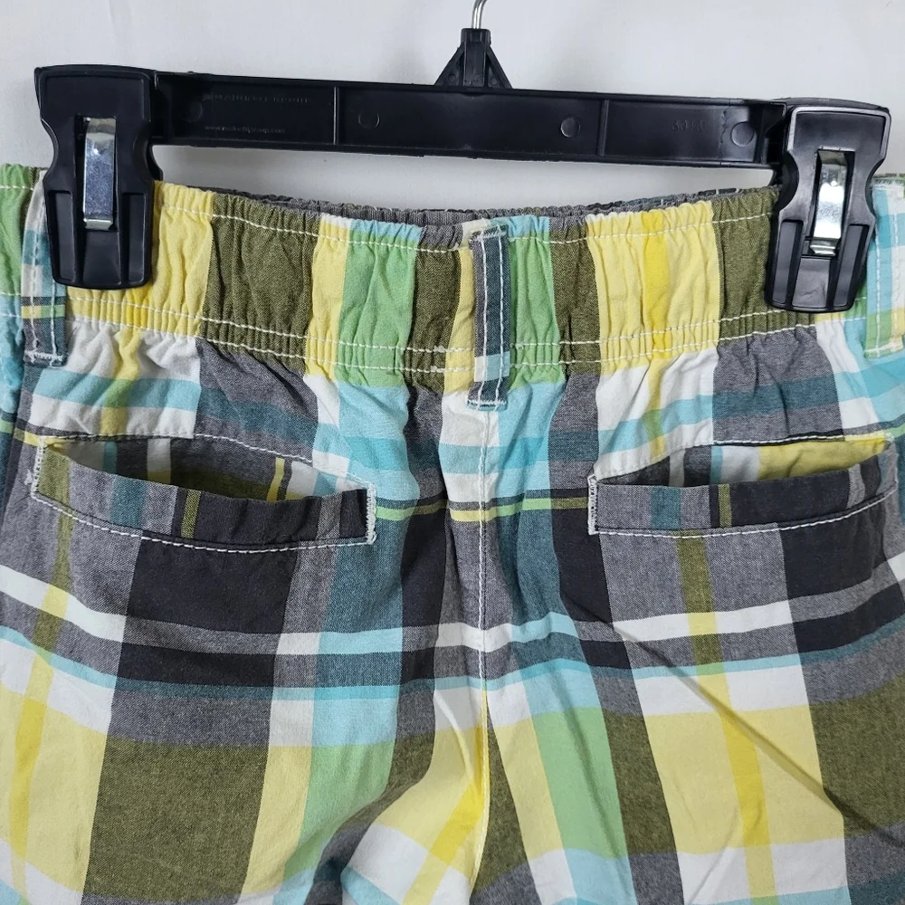 Gymboree Boys 2018 Yellow Gray‎ White Plaid Elastic Waist Cargo Shorts Size 7